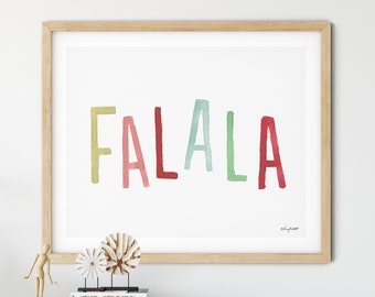 Colorful FA LA LA Christmas Print, Fun Holiday Decor, Pastel Christmas Art, Watercolor Falala Holiday Wall Art, Festive Christmas Sign