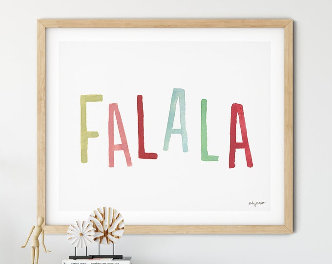 Colorful FA LA LA Christmas Print, Fun Holiday Decor, Pastel Christmas Art, Watercolor Falala Holiday Wall Art, Festive Christmas Sign