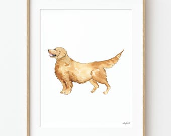 Golden Retriever Watercolor Art Print, Retriever Dog Wall Art, Pet Dog Art, Dog Lover Gift, Dog Portrait