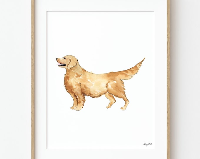 Golden Retriever Watercolor Art Print, Retriever Dog Wall Art, Pet Dog Art, Dog Lover Gift, Dog Portrait