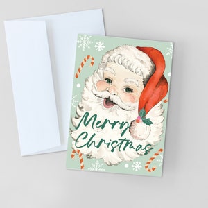 CHRISTMAS CARDS, Vintage Santa Christmas Greeting Card, Merry Christmas Stationery, Handmade Christmas Cards, Watercolor Santa Holiday Cards