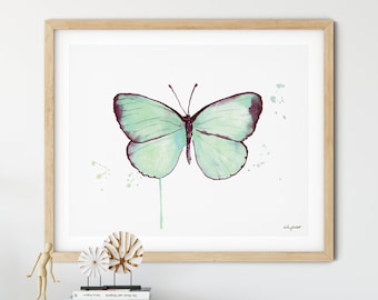 Mint Butterfly Print, Butterflies Watercolor Painting, Insect Print, Butterfly Wall Art, Insect Art Nursery Butterfly Decor, Nature Wall Art