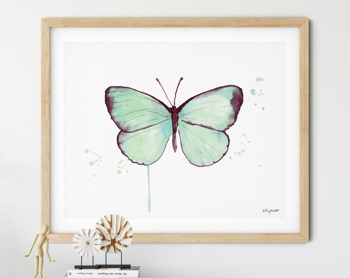 Mint Butterfly Print, Butterflies Watercolor Painting, Insect Print, Butterfly Wall Art, Insect Art Nursery Butterfly Decor, Nature Wall Art