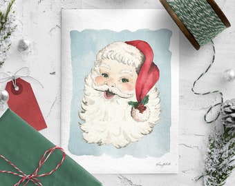 DIGITAL DOWNLOAD - Christmas Santa Art, Vintage Christmas Wall Art, Watercolor Holiday Wall Art, Vintage Santa, Farmhouse Christmas Decor