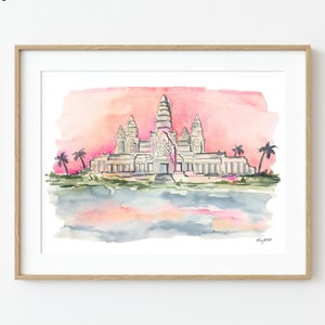 Angkor Wat Art, Cambodia Wall Art, Siem Reap Cambodia, Travel Art Print, Watercolor Painting, Angkor Wat Painting