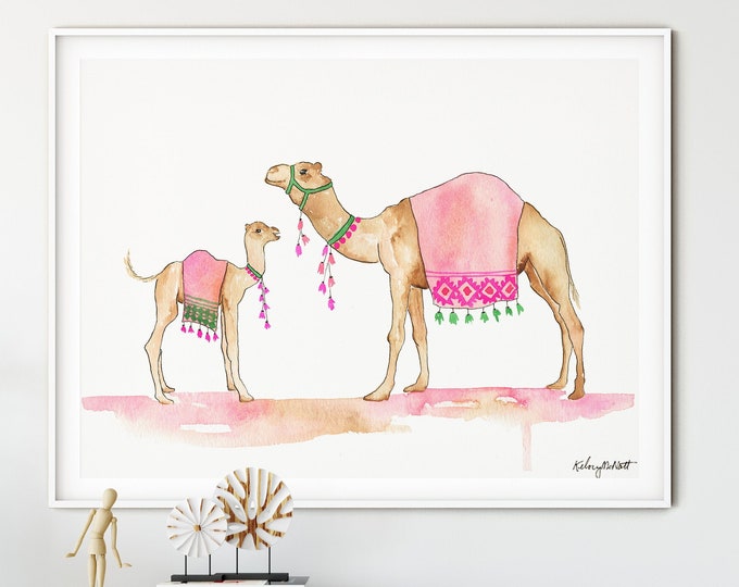 Camel Watercolor painting, Camel home decor, Wall Art Boho Camel Print, Nursery Decor, Bohemian Decor, Kids Room Decor, Desert Animal Print