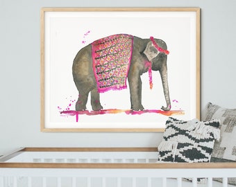 Elephant Print, Nusery Animal, Safari Nursery Print, Nursery Art Decor, Safari Animals, Boho Decor, Tribal Prints, Watercolor Painting