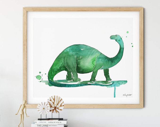 Brontosaurus Print, Dinosaur Nursery Art, Dinosaur Watercolor, Kids Dinosaur Art, Boy Room Wall Decor, Dino Wall Art, Dinosaur Decor