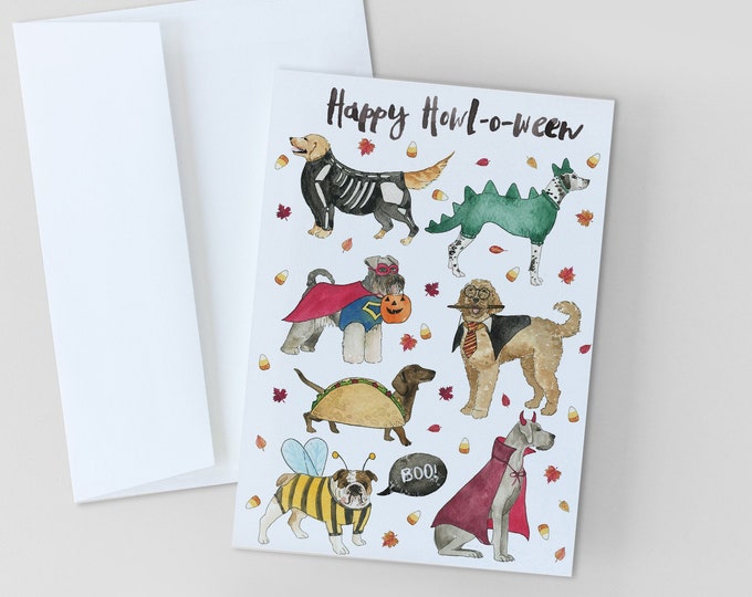 HALLOWEEN CARDS, Halloween Dog Card, Fall Greeting Card, Funny Dog Greeting Card, Trick or Treat Dog Card, Watercolor Halloween Card