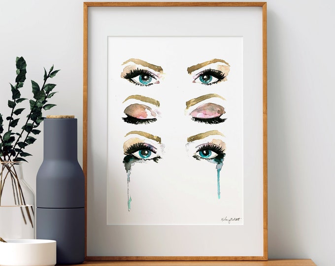 Watercolor Eye Illustration, Eyes Print, Eyebrows, Fashion Wall Art, Make Up Wall Art, Eye Wall Art, Iris Print, Crying Eye Art, Eye Anatomy