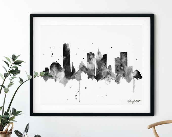 Oklahoma City Skyline print, Oklahoma City wall art, Watercolor Painting OKC Cityscape Poster, Oklahoma City skyline print, Travel Art Gifts