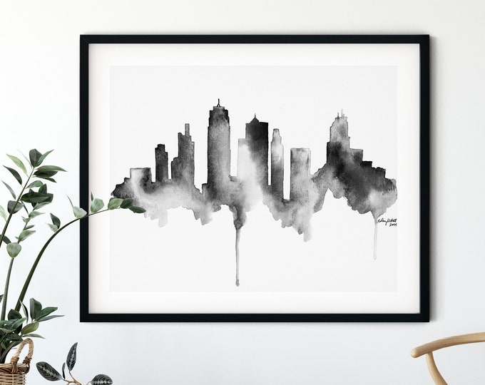 Kansas City Watercolor Painting, Skyline Poster Wall Art, Kansas City skyline, KC Travel poster, Kansas City Cityscape, Kansas Print