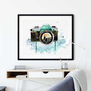 Camera Watercolor Painting Print, Photography artwork, Photography home decor, Vintage Camera, photo Lens, Photography gifts, photo camera