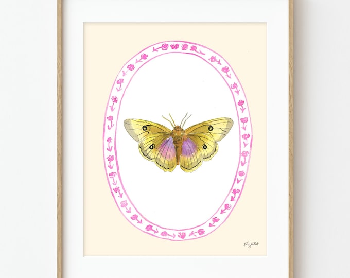Moth Art Print, Entomology Floral Wall Art, Boho Moth Wall Art, Cottagecore Moth Decor, Vintage Moth Art, Girls Nursery Butterfly Decor