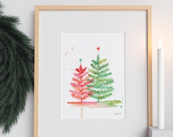 Christmas Tree Art Print, Christmas Wall Art, Seasonal Home Decor, Pastel Christmas Decor, Watercolor Christmas sign, Colorful Holiday