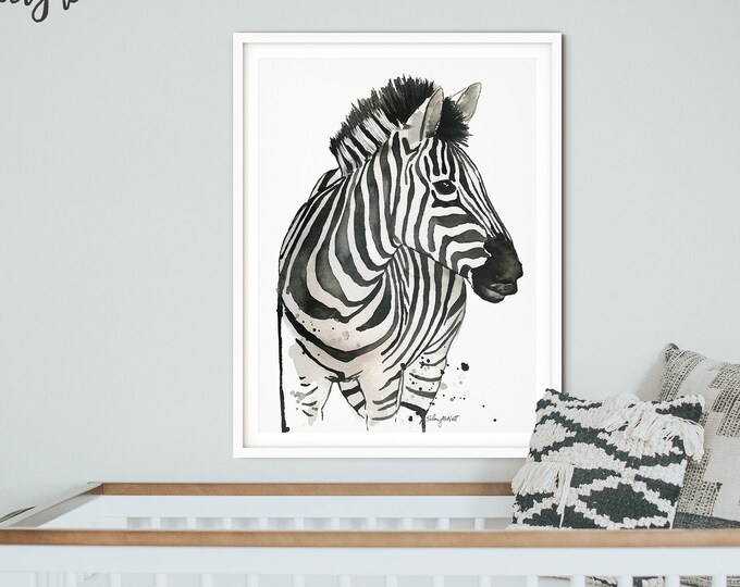 Zebra Print, Watercolor Painting, Zebra Wall Art, Safari Nursery Art, Zebra Black White, Safari nursery decor, Animal Print, Zebra Stripes