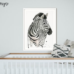 Zebra Print, Watercolor Painting, Zebra Wall Art, Safari Nursery Art, Zebra Black White, Safari nursery decor, Animal Print, Zebra Stripes