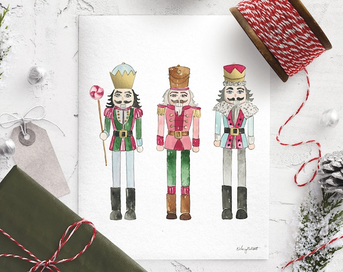 Nutcracker Holiday Print, Christmas Print, Watercolor Painting, Seasonal Home Decor, Nutcracker Decor, Christmas Wall Art, Candy Cane Print