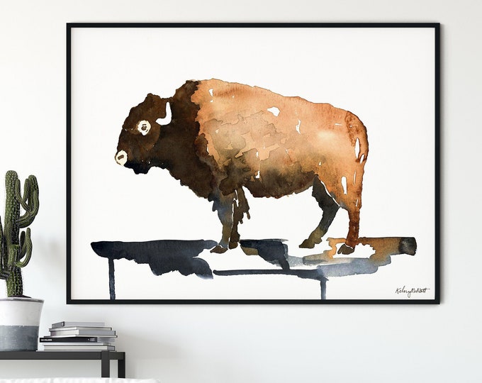 Bison Print, Watercolor Painting, Buffalo Print, Bison Wall Art, Nursery Decor, Nursery Wall Art, Kids Room Decor, Bison Poster Buffalo Art