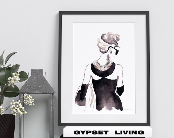 Audrey Hepburn Wall Art, Breakfast at Tiffany Art Print, Fashion Wall Art, Audrey Hepburn Art, Audrey Fashion Print, Office Home Decor