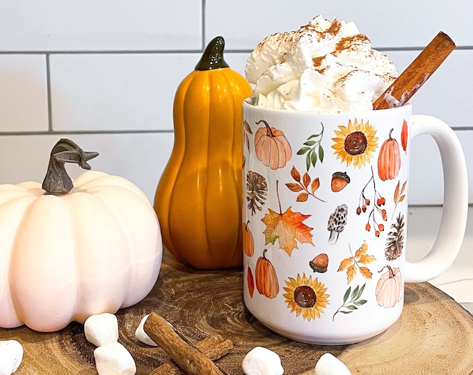 Fall Nature Mug, Fall Coffee Mug, Fall Decor, 15 oz Mug, Pumpkin Spice Latte, Coffee Mug, Fall Home, Pumpkin Decor, Coffee Cup, Autumn Mug