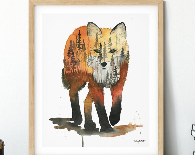 Fox Print, Red Fox Watercolor Painting, Fox Wall Art, Fox Illustration, Fox Poster, Fox Art Nursery Animals, Woodland Animal Print Baby