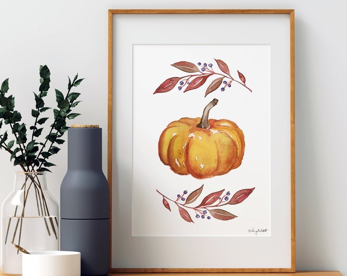 Fall Pumpkin Wall Art, Pumpkin Leaves, Fall Farmhouse Decor, Pumpkin Art Print, Fall Home Decor, Harvest Fall Print, Autumn Decor, Fall Sign
