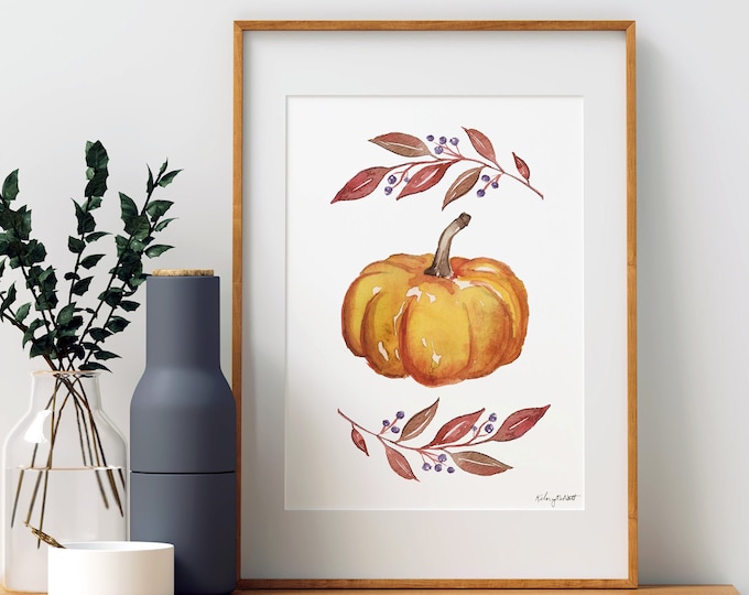 Fall Pumpkin Wall Art, Pumpkin Leaves, Fall Farmhouse Decor, Pumpkin Art Print, Fall Home Decor, Harvest Fall Print, Autumn Decor, Fall Sign