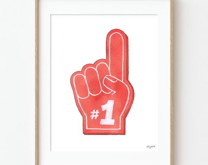 Foam Finger Art Print, Kids Sports Wall Art, Boys Room Decor, Watercolor Sports Fan Print, Playroom or Nursery Art