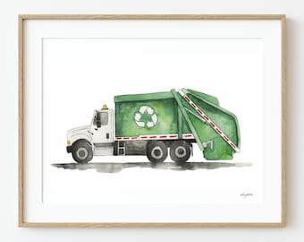 Recycle Truck Print, Transportation Wall Art, Recycle Truck Poster, Art Print, Truck Print, Trucks Nursery Decor, Toddler Boy Room Decor