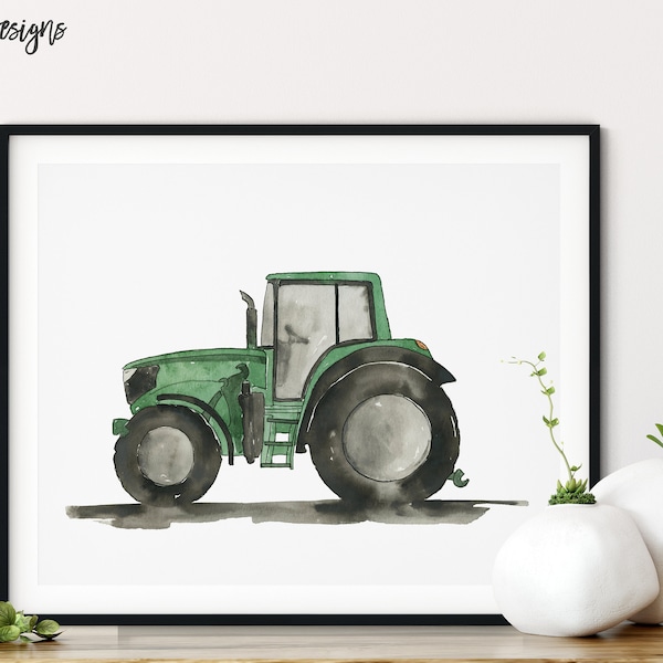 Green Tractor Wall Decor, Tractor Print, Transportation Art, Boys Room Wall Art, Watercolor Painting, Tractor Nursery, Toddler Room Decor