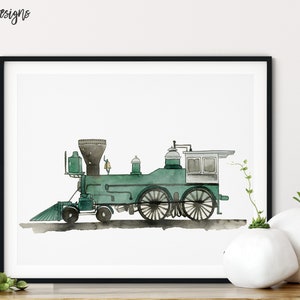 Steam Locomotive Train Print, Watercolor Painting, Transportation Decor, Boy Room Decor, Kids Bedroom Art, Train Wall Decor, Vehicle Prints