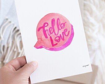 DIGITAL DOWNLOAD - Hello Love Typography Printable, Valentines Day Printable, Valentines Decor, Valentines Sign, Quote Art Speech Bubble