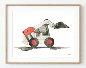 Skid Steer Wall Art, Transportation Wall Decor, Construction Vehicle Art Print, Digger Truck Nursery Decor, Toddler Boy Room Decor