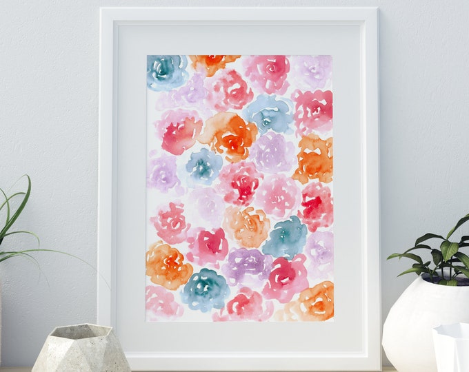 Floral Watercolor Print, Flower Print, Flower Shabby Chic, Floral wall artwork, Watercolor Painting, Nursery Decor, Pink Floral Art Print