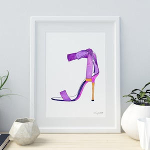 Purple High Heels Wall Art, Fashion Illustration, Watercolor Painting, Fashion Sketch, Fashion Decor, Shoe Art Print, Teen Girl Room Decor