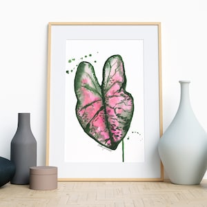 Elephant Ear, Green Botanical Watercolor Painting, Plant Home Garden Wall Decor Nature Woodland Illustration Kitchen Poster Gifts for Women