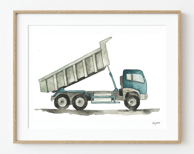 Dump Truck Wall Decor, Dump Truck Print, Construction Decor, Toddler Boy Room Decor, Off-Highway Truck, Boy Bedroom Art, Watercolor Painting