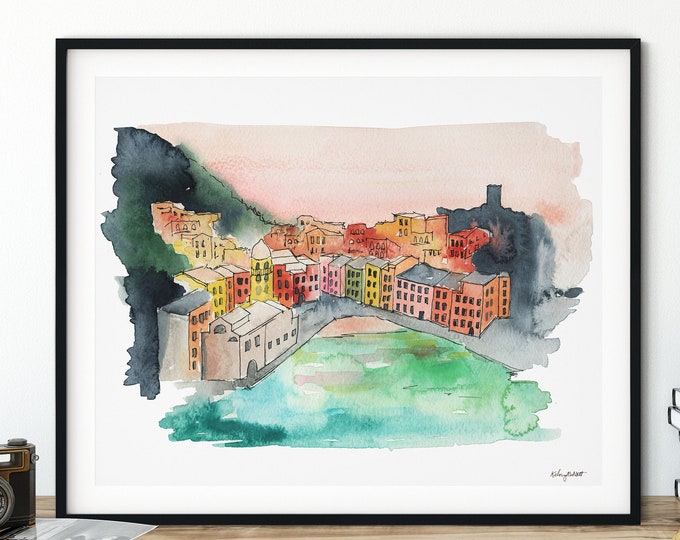 Cinque Terre, Watercolor Painting, Italy Painting, Italy Print, Varazze Print, Watercolor Italy, Travel Print, Watercolour, Italian Riviera