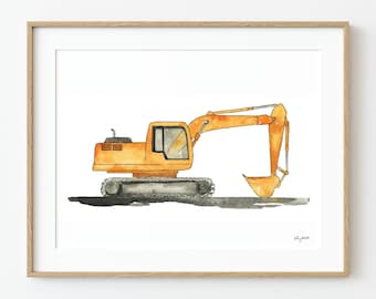 Excavator Wall Art, Construction Nursery Art, Toddler Room Decor, Truck Print, Kids Playroom Art, Nursery Print, Construction Digger Print