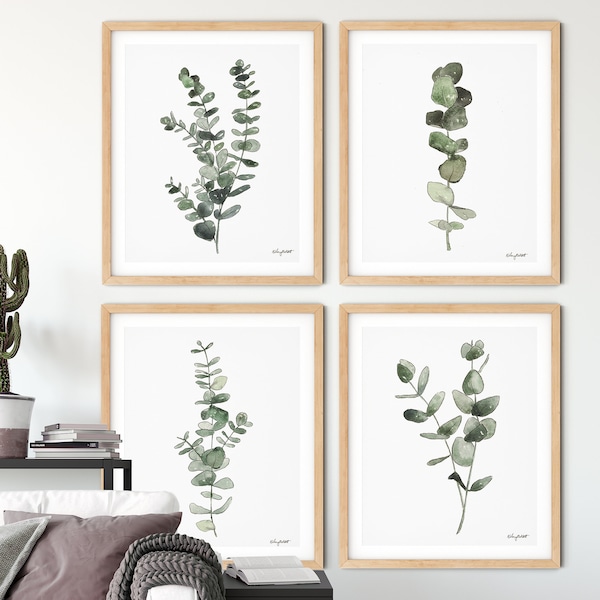 Eucalyptus Print Set of 4, Watercolor Painting, Gallery Wall Set, Kitchen Print, Botanical Illustration, Fern Print, Eucalyptus Plant