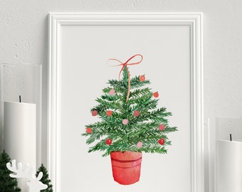 Christmas Tree Art Print, Christmas Wall Art, Seasonal Home Decor, Pastel Christmas Decor, Watercolor Christmas sign, Colorful Holiday