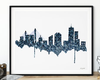 Boston Skyline Druck, Boston Cityscape, Glitzer Abstrakte Kunst, Boston Poster, Boston Massachusetts, Reise Geschenk, Boston Abstrakte Malerei