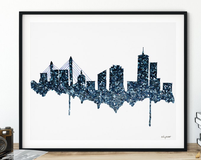 Boston Skyline Print, Boston Cityscape, Glitter Abstract Art, Boston Poster, Boston Massachusetts, Travel Gift, Boston Abstract Painting