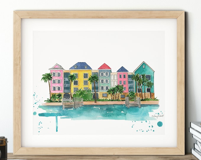 Bahamas Painting, Nassau Bahamas Print, Caribbean Art, Watercolor Painting, Bahamas Skyline Poster, Beach House Painting, Travel Wall Art