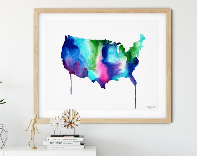 USA Map Print, Watercolor United States Map, Travel Gift, State Map Poster, USA Wall Art, America Map, Travel Map, Wanderlust Home Decor