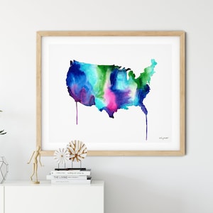 USA Map Print, Watercolor United States Map, Travel Gift, State Map Poster, USA Wall Art, America Map, Travel Map, Wanderlust Home Decor