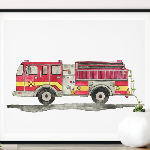 Firetruck Print Watercolor Painting Fire Engine Print Etsy