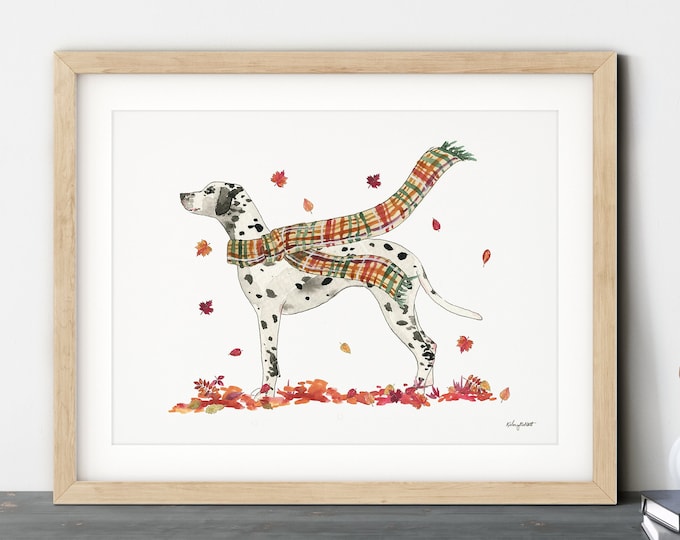 Fall Dog Wall Art, Dalmatian Dog Art Print, Autumn Home Decor, Plaid Fall Wall Art, Halloween Art Print, Fall Decor, Dalmatian Dog Gift