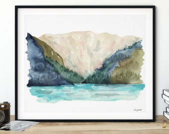 Lake Louise Wall Art, Watercolor Painting, Banff Canada Painting, Banff Landscape, Mountain Art Print, Travel Art, National Parks Art